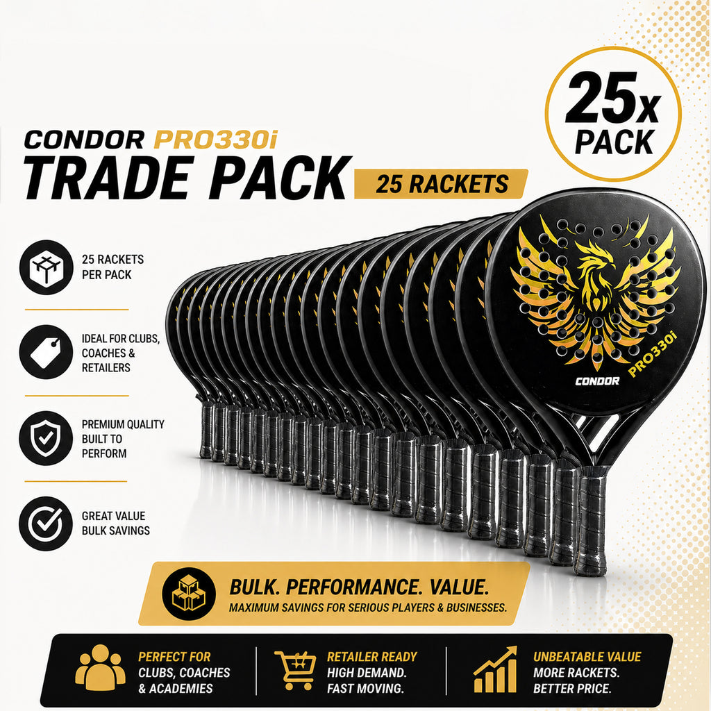 Pack of 25 Black & Gold Condor Padel Racquet PRO 330i Rackets